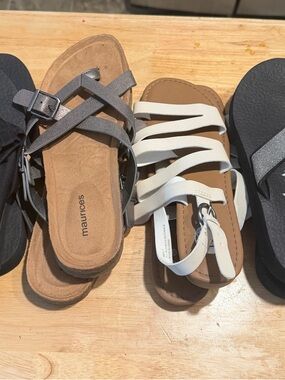 Sketchers and Maurice’s flip flop and sandals size 7, 4 pairs